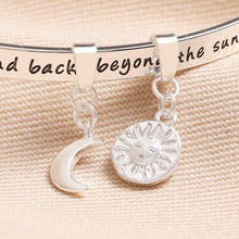 Load image into Gallery viewer, Moon &amp; Back Meaningful Word Bangle With Moon &amp; Star Charms