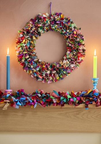 Recycled Sari Multicolour Fabric Wreath