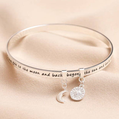 Moon & Back Meaningful Word Bangle With Moon & Star Charms
