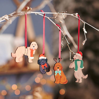Cockapoo Christmas Decorations - Set of 4 Festive Dog Tree Ornaments