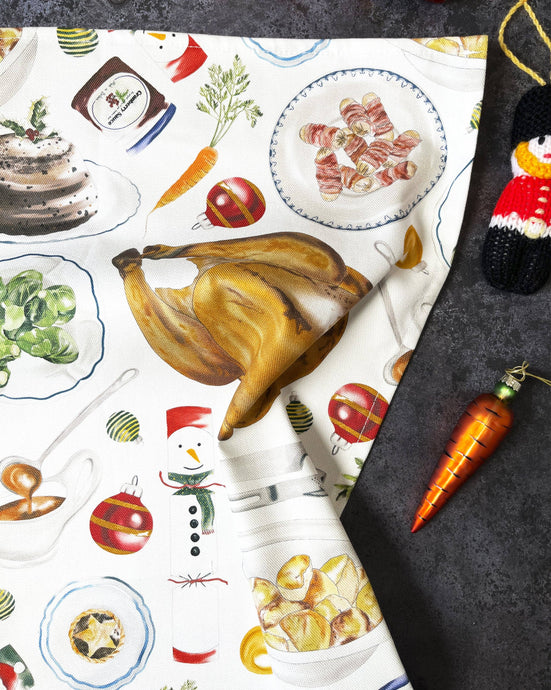 Christmas Dinner Illustrated Tea Towel