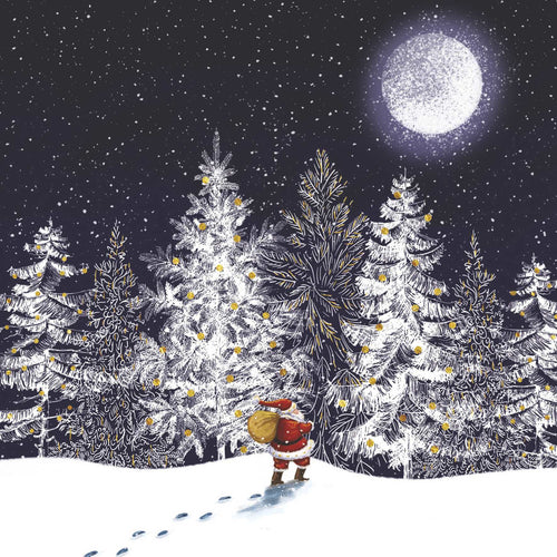 Santa Walking to the Woods Christmas cards - Pack of 10