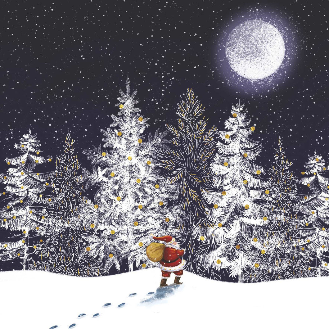 Santa Walking to the Woods Christmas cards, Pack of 10