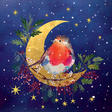 Robin in the Crescent Moon Christmas cards - Pack of 10