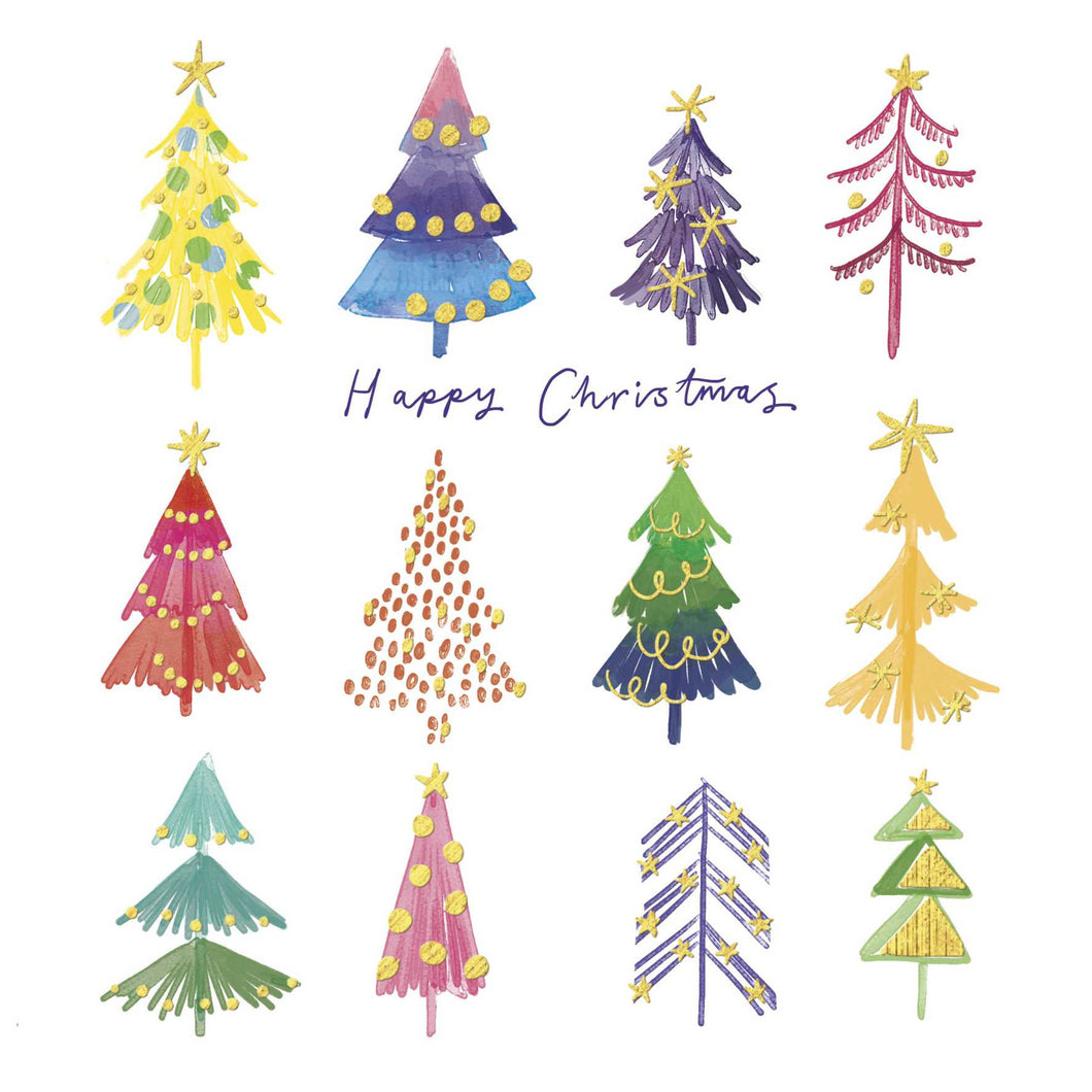 Rainbow Trees Christmas cards, Pack of 10