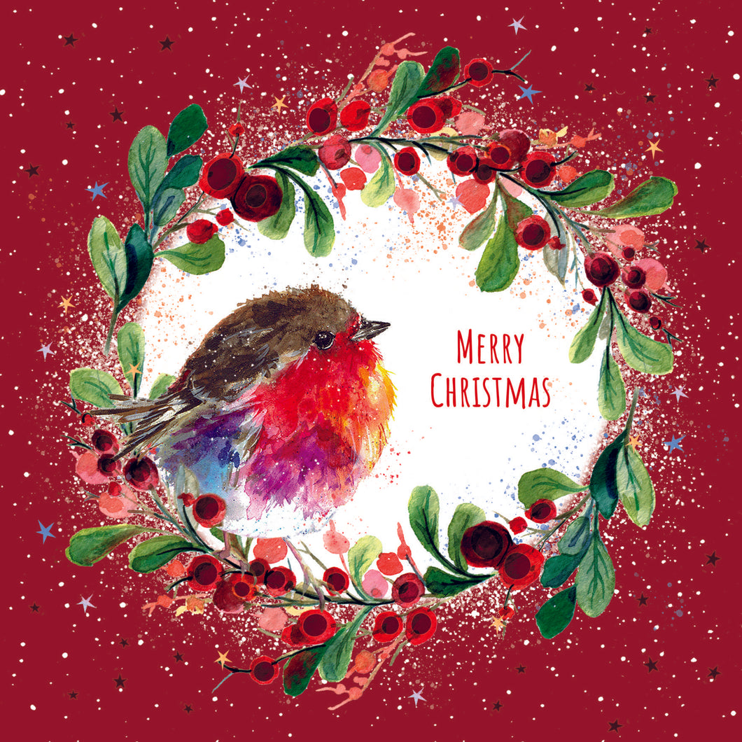 Robin Wreath Christmas cards, Pack of 10