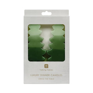 Green Christmas Tree Dinner Candles | 2 Pack | Table Décor |