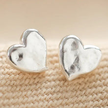 Load image into Gallery viewer, Hammered Heart Stud Earrings in Silver