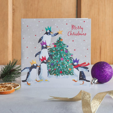 Penguin Party Hats Christmas cards, Pack of 10