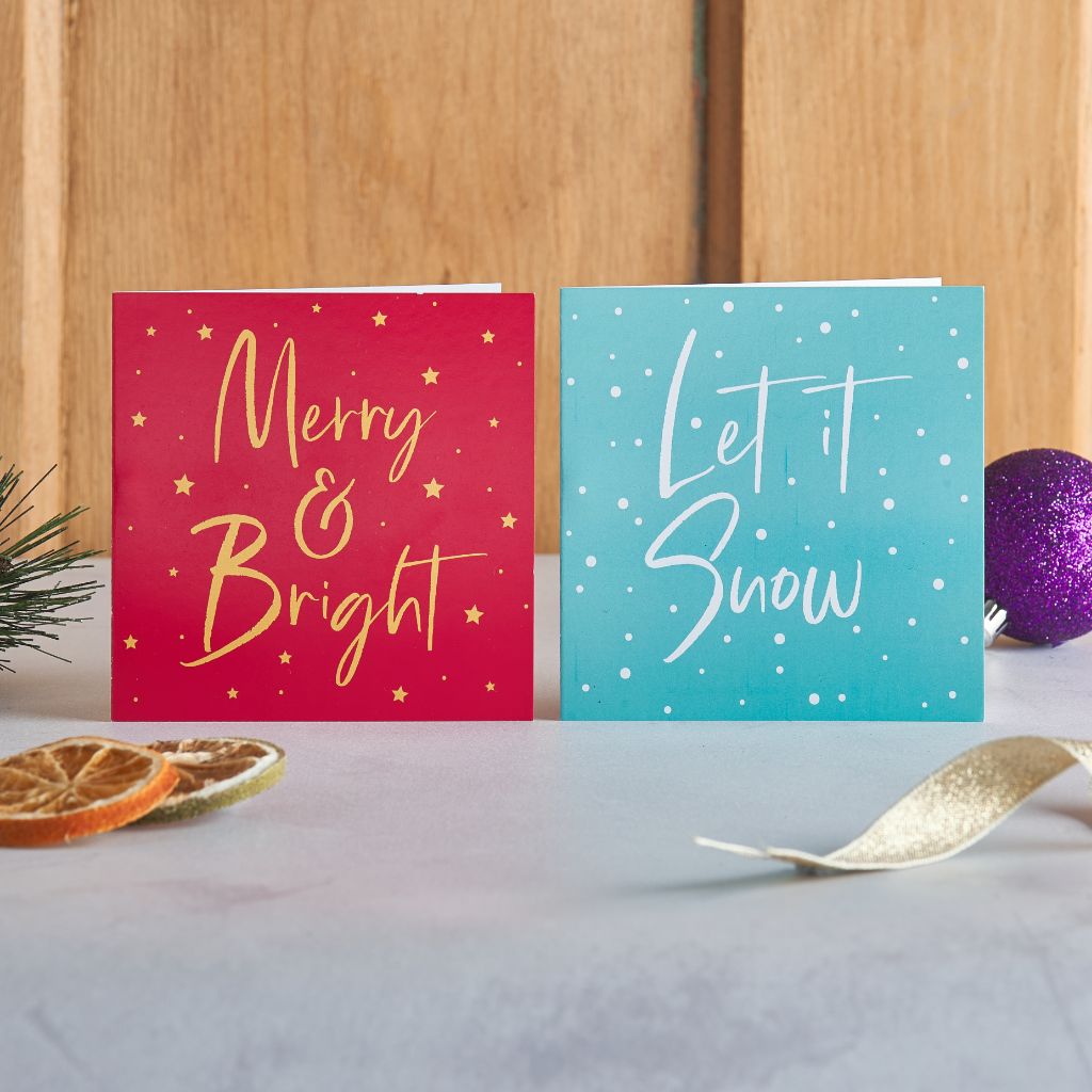 Merry &amp; Bright and Let it Snow Mini Twinpack Christmas Cards, Pack of 10