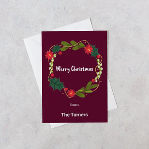 Personalised Merry Christmas wreath card