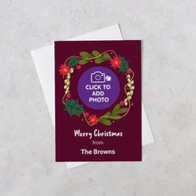 Load image into Gallery viewer, Personalised Merry Christmas wreath card photo upload