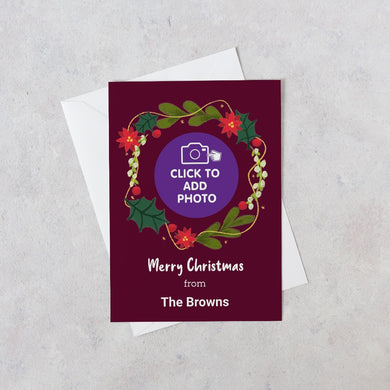 Personalised Merry Christmas wreath card photo upload