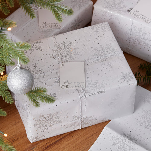 Silver Foiled Snowflakes Wrap Kit - Wrap, Ribbon & Tag