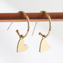 Load image into Gallery viewer, Heart Charm Hoop Earrings in Gold
