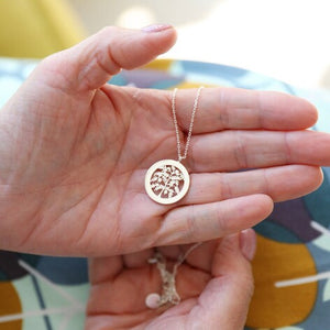 Silver Family Tree Disc Necklace